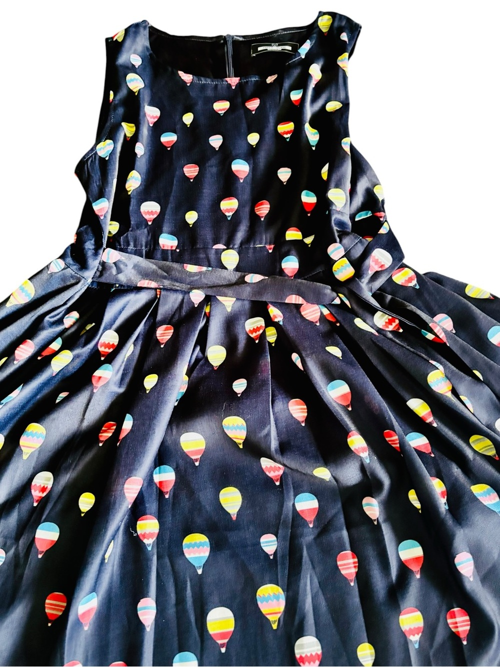 Women's L/XL Paper Plane London A Line Navy Hot Air Balloon Print Midi Dress - Picture 3 of 9